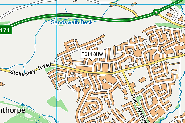 TS14 8HW map - OS VectorMap District (Ordnance Survey)