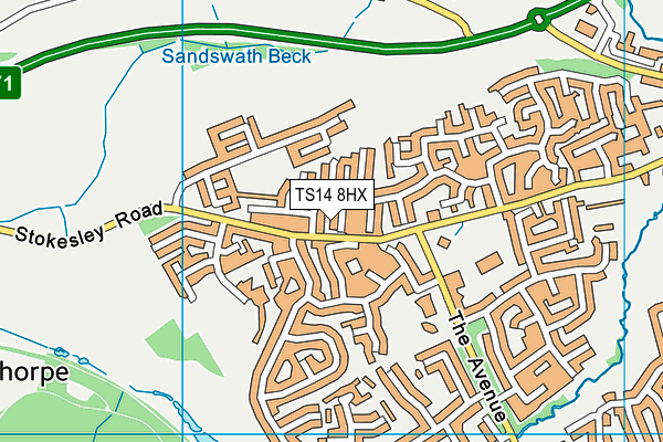 TS14 8HX map - OS VectorMap District (Ordnance Survey)