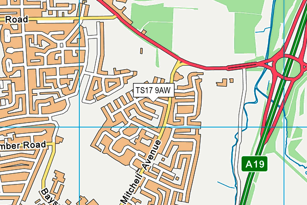 TS17 9AW map - OS VectorMap District (Ordnance Survey)