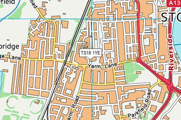 TS18 1YE map - OS VectorMap District (Ordnance Survey)