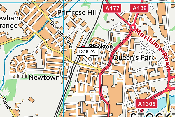 TS18 2AJ map - OS VectorMap District (Ordnance Survey)