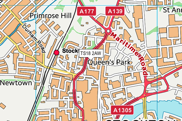 TS18 2AW map - OS VectorMap District (Ordnance Survey)