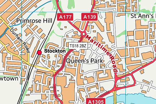 TS18 2BZ map - OS VectorMap District (Ordnance Survey)