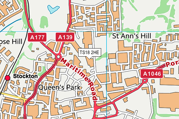 TS18 2HE map - OS VectorMap District (Ordnance Survey)