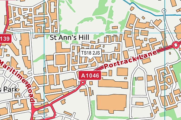 TS18 2JS map - OS VectorMap District (Ordnance Survey)