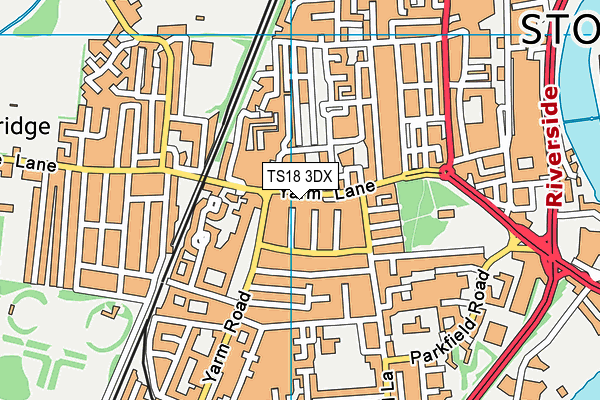 TS18 3DX map - OS VectorMap District (Ordnance Survey)