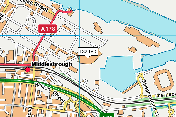 Middlesbrough College map (TS2 1AD) - OS VectorMap District (Ordnance Survey)