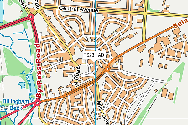 TS23 1AD map - OS VectorMap District (Ordnance Survey)