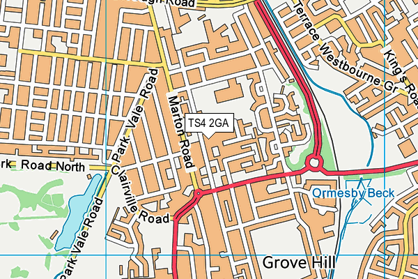 TS4 2GA map - OS VectorMap District (Ordnance Survey)