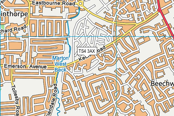 TS4 3AX map - OS VectorMap District (Ordnance Survey)