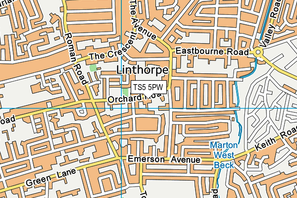 TS5 5PW map - OS VectorMap District (Ordnance Survey)