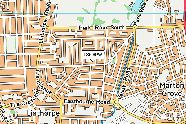 TS5 6PW map - OS VectorMap District (Ordnance Survey)