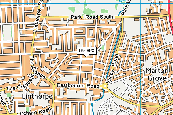 TS5 6PX map - OS VectorMap District (Ordnance Survey)