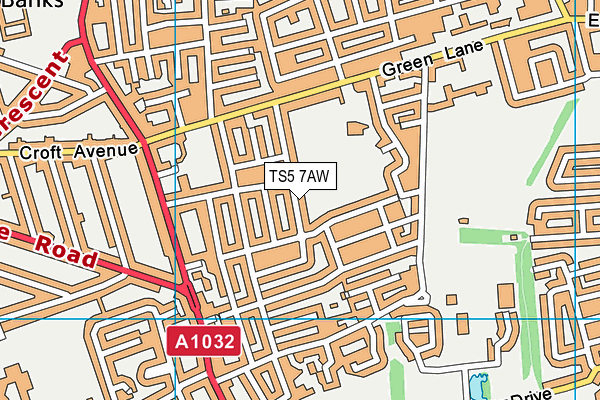 TS5 7AW map - OS VectorMap District (Ordnance Survey)