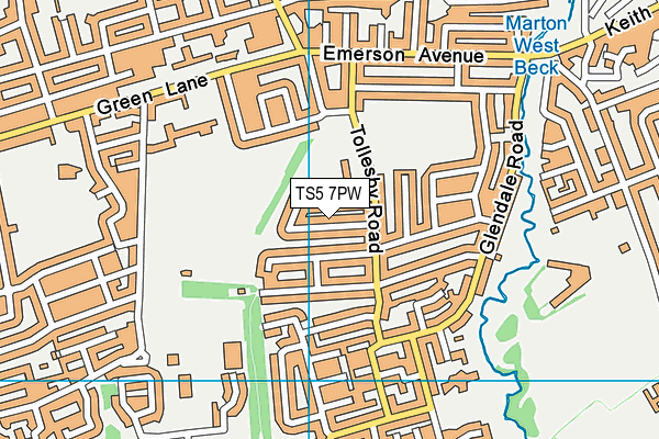 TS5 7PW map - OS VectorMap District (Ordnance Survey)