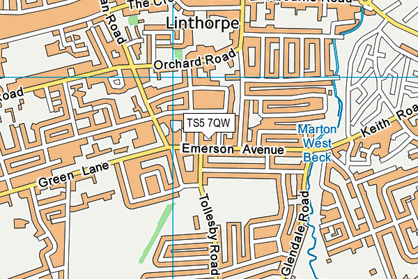 TS5 7QW map - OS VectorMap District (Ordnance Survey)