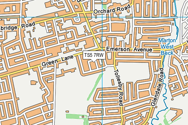 TS5 7RW map - OS VectorMap District (Ordnance Survey)