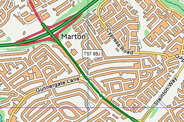 TS7 8BJ map - OS VectorMap District (Ordnance Survey)