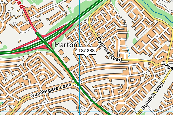 TS7 8BS map - OS VectorMap District (Ordnance Survey)