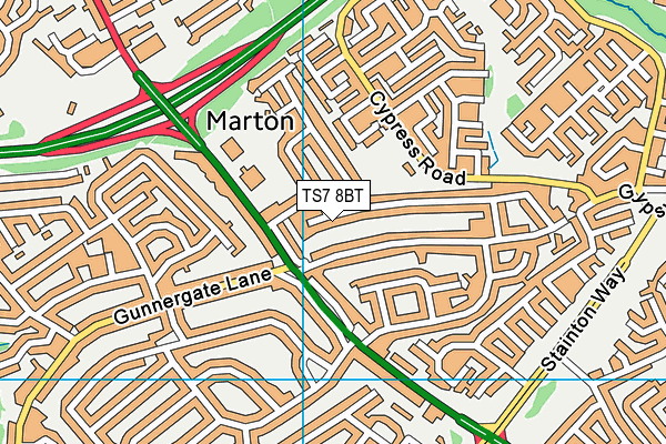 TS7 8BT map - OS VectorMap District (Ordnance Survey)
