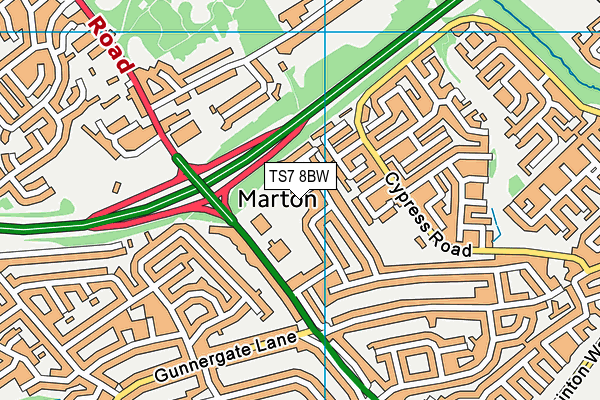 TS7 8BW map - OS VectorMap District (Ordnance Survey)