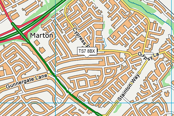 TS7 8BX map - OS VectorMap District (Ordnance Survey)