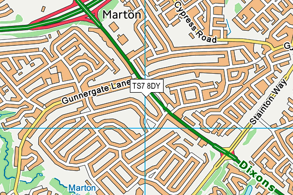 TS7 8DY map - OS VectorMap District (Ordnance Survey)