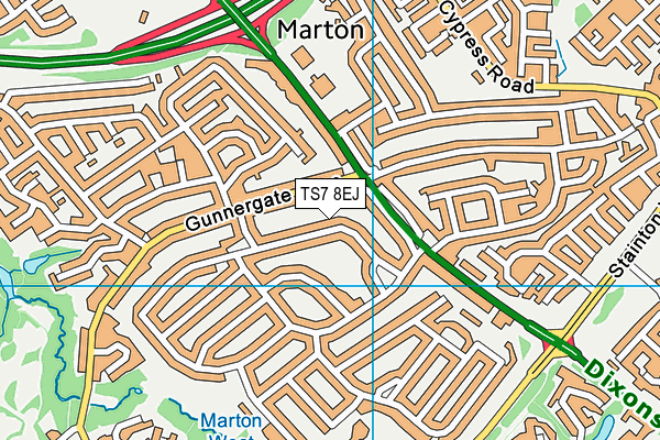 TS7 8EJ map - OS VectorMap District (Ordnance Survey)