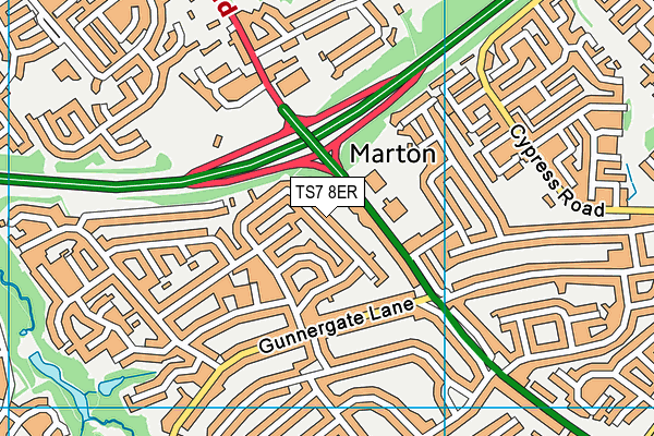 TS7 8ER map - OS VectorMap District (Ordnance Survey)