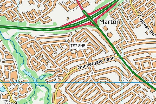 TS7 8HB map - OS VectorMap District (Ordnance Survey)