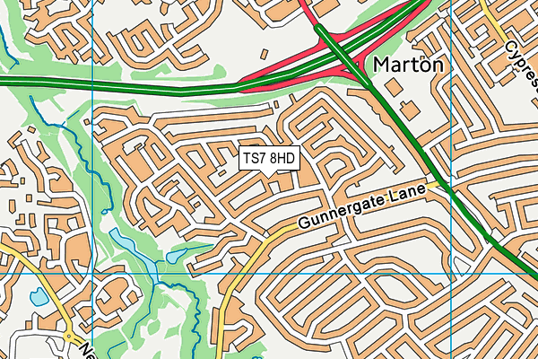 TS7 8HD map - OS VectorMap District (Ordnance Survey)