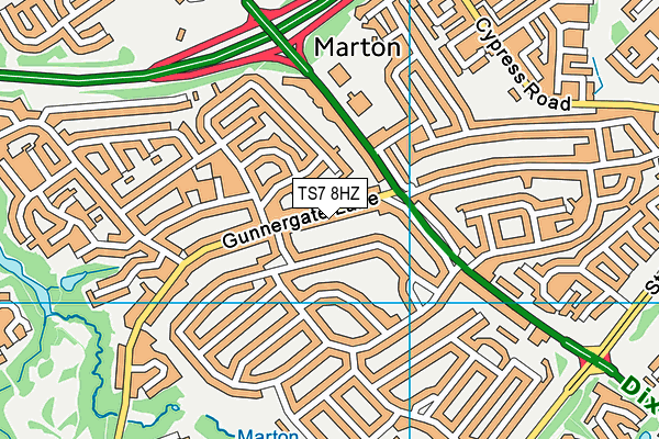 TS7 8HZ map - OS VectorMap District (Ordnance Survey)