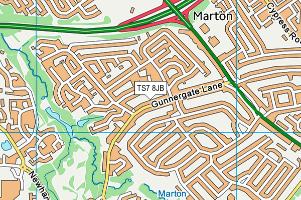 TS7 8JB map - OS VectorMap District (Ordnance Survey)