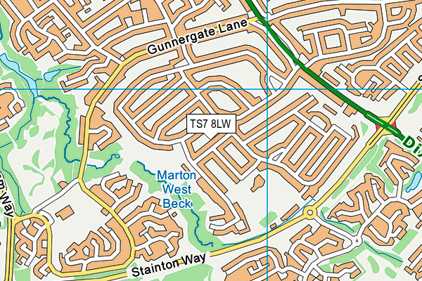 TS7 8LW map - OS VectorMap District (Ordnance Survey)