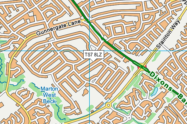 TS7 8LZ map - OS VectorMap District (Ordnance Survey)