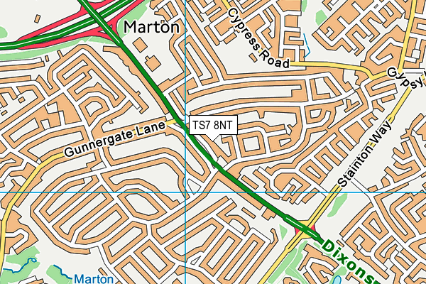 TS7 8NT map - OS VectorMap District (Ordnance Survey)
