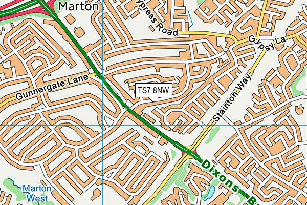 TS7 8NW map - OS VectorMap District (Ordnance Survey)