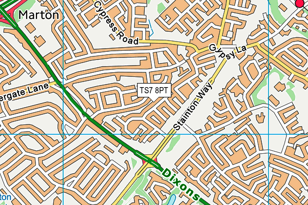 TS7 8PT map - OS VectorMap District (Ordnance Survey)