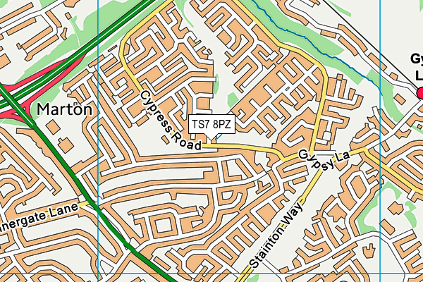 TS7 8PZ map - OS VectorMap District (Ordnance Survey)