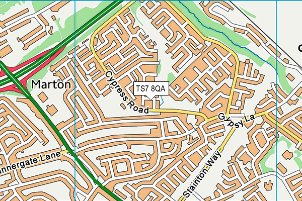 TS7 8QA map - OS VectorMap District (Ordnance Survey)