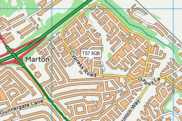 TS7 8QB map - OS VectorMap District (Ordnance Survey)