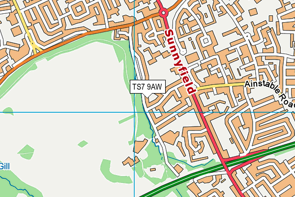TS7 9AW map - OS VectorMap District (Ordnance Survey)