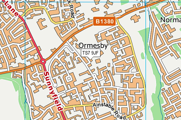 Overfields Primary School map (TS7 9JF) - OS VectorMap District (Ordnance Survey)