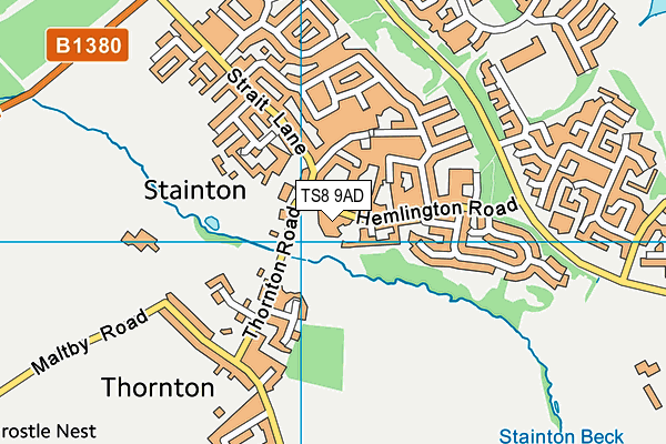 TS8 9AD map - OS VectorMap District (Ordnance Survey)