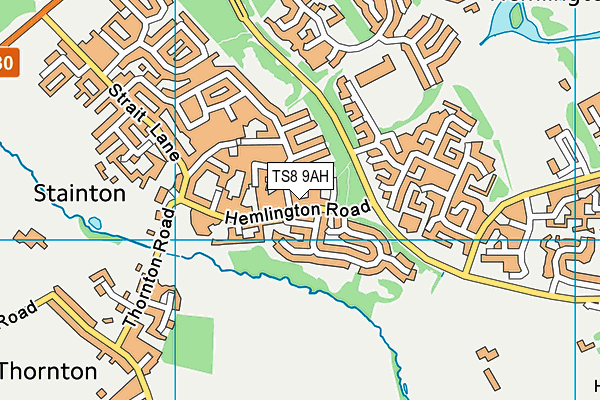 TS8 9AH map - OS VectorMap District (Ordnance Survey)