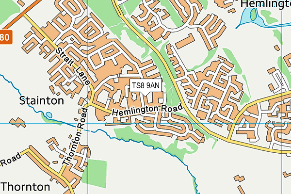 TS8 9AN map - OS VectorMap District (Ordnance Survey)