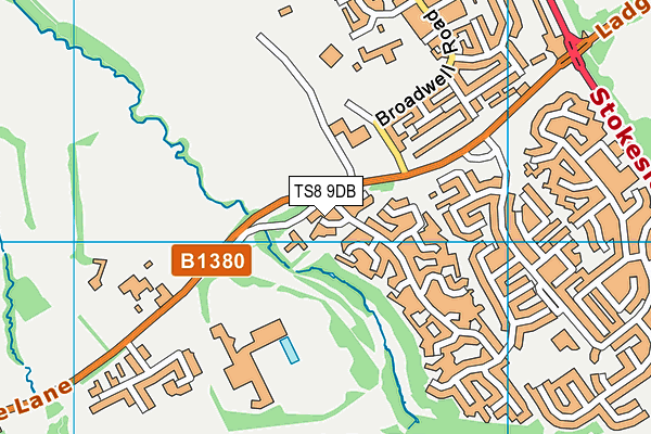 TS8 9DB map - OS VectorMap District (Ordnance Survey)