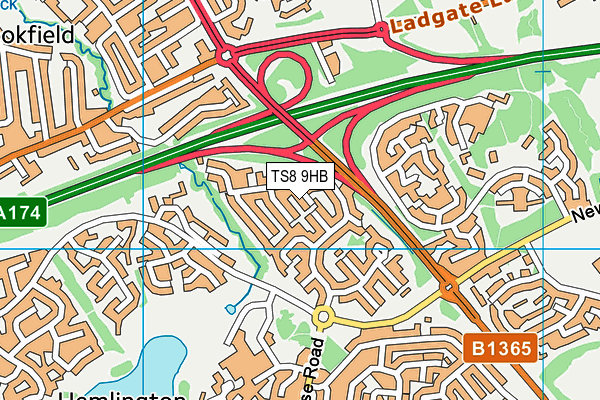 TS8 9HB map - OS VectorMap District (Ordnance Survey)