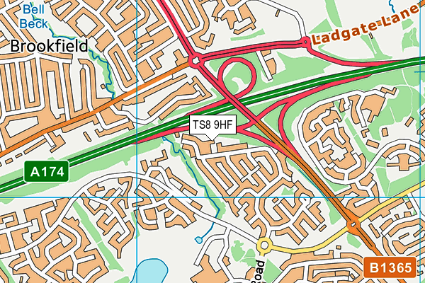 TS8 9HF map - OS VectorMap District (Ordnance Survey)