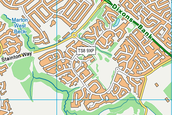 TS8 9XP map - OS VectorMap District (Ordnance Survey)